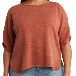 Max Studio Top Size 3X Cedar Ruched Sleeve Soft Ribbed Knit Comfy Blouse NWT